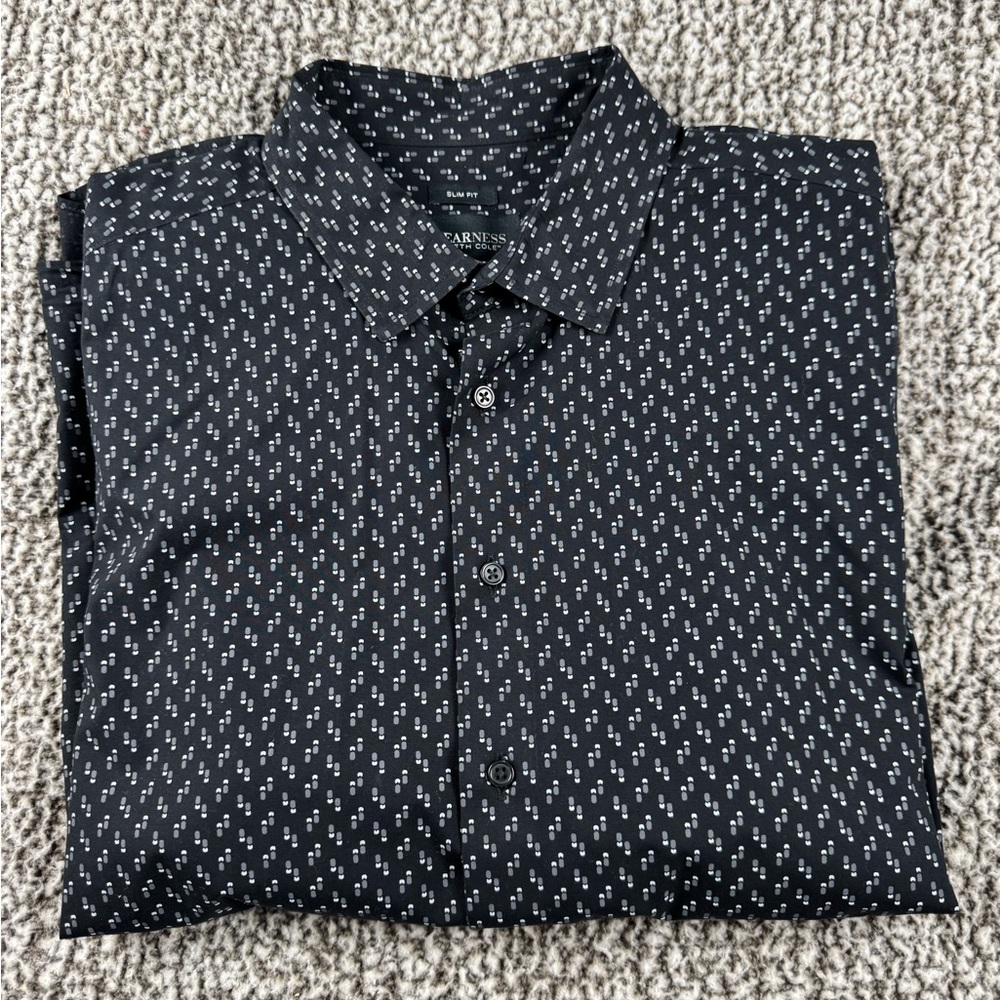 Kenneth Cole Black and White Patterned Shirt men’s Slim Fit XL